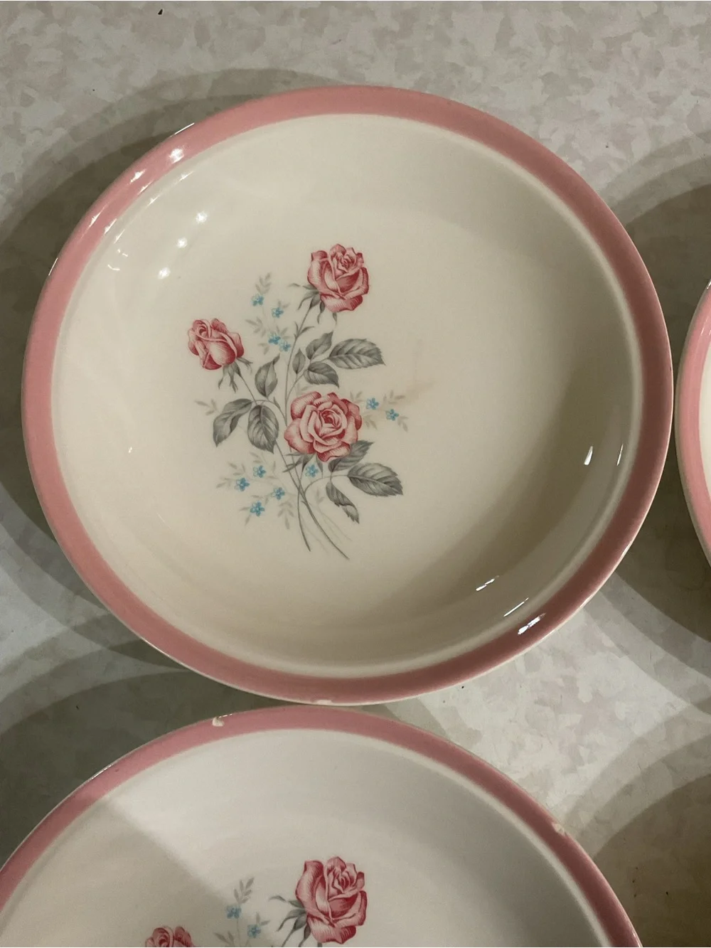 Vintage Floral Serving Bowl with Pink Rim. Set of 4